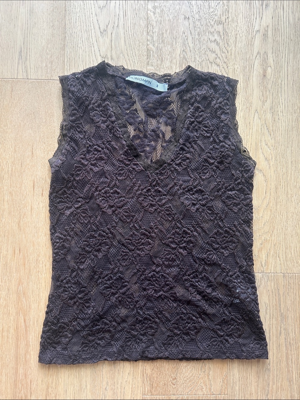 2000s Honigman brown Lace V-Neck Sleeveless Top